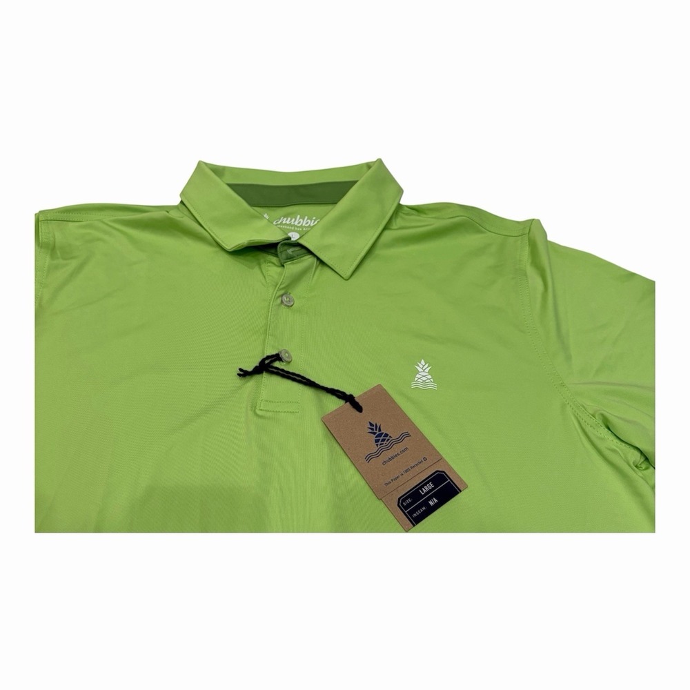 Chubbies Mens Tea Time Green Performance  Golf Polo Shirt  L NWT